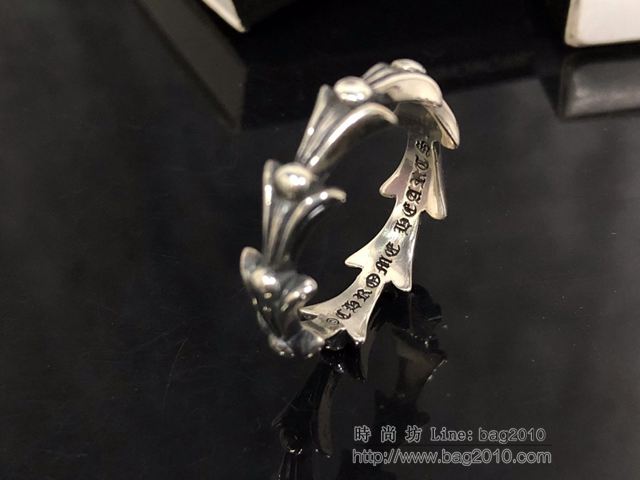 chrome hearts銀飾 克羅心小鳳尾戒指 純手工 熏黑做舊 克羅心925純銀戒指  gjc1922